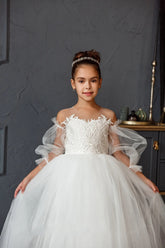 Flower Girl Lace Tulle Special Occasion Communion Dress Detachable Train
