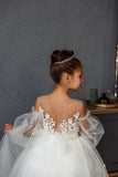 Flower Girl Lace Tulle Special Occasion Communion Dress Detachable Train