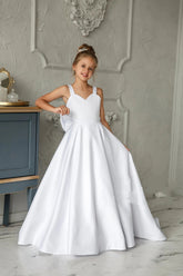 Fiora Elegant Satin Flower Girl Dress with Train