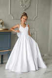 Fiora Elegant Satin Flower Girl Dress with Train