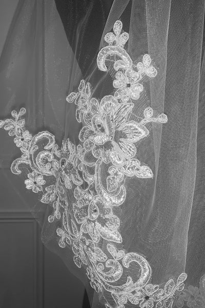 Embroidered Italian Lace First Communion Veil With Cute Bow