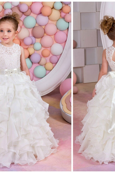 Girls Couture Wedding Flower Girl Communion Lace Ruffled Gown