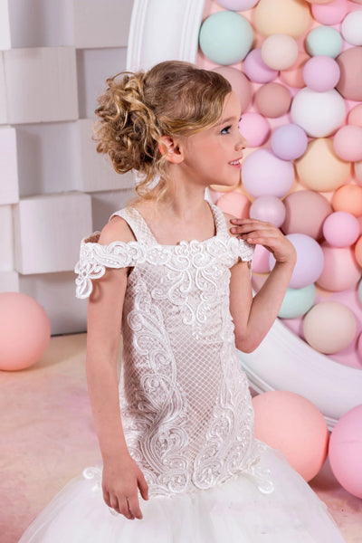 Couture White Junior Bride Mermaid Lace Tulle Flower Girl Wedding Dress