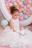 Girls Couture Wedding Flower Girl Communion Lace Ruffled Gown
