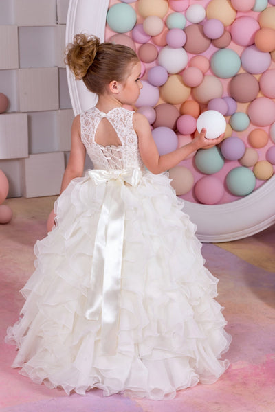 Girls Couture Wedding Flower Girl Communion Lace Ruffled Gown