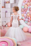 Couture White Junior Bride Mermaid Lace Tulle Flower Girl Wedding Dress