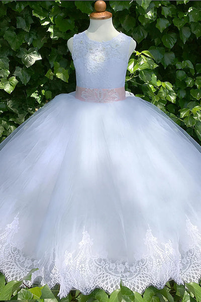 Custom Wedding Party First Communion Flower Girl Floor Length Dress