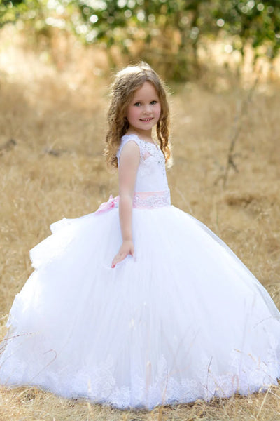 Custom Wedding Party First Communion Flower Girl Floor Length Dress