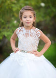 First Communion Wedding Flower Girl Tulle Satin Floor Length Dress