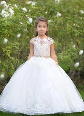 First Communion Wedding Flower Girl Tulle Satin Floor Length Dress