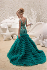 Couture Mermaid Pageant Flower Girl Special Occasion Dress With Ruffle Train