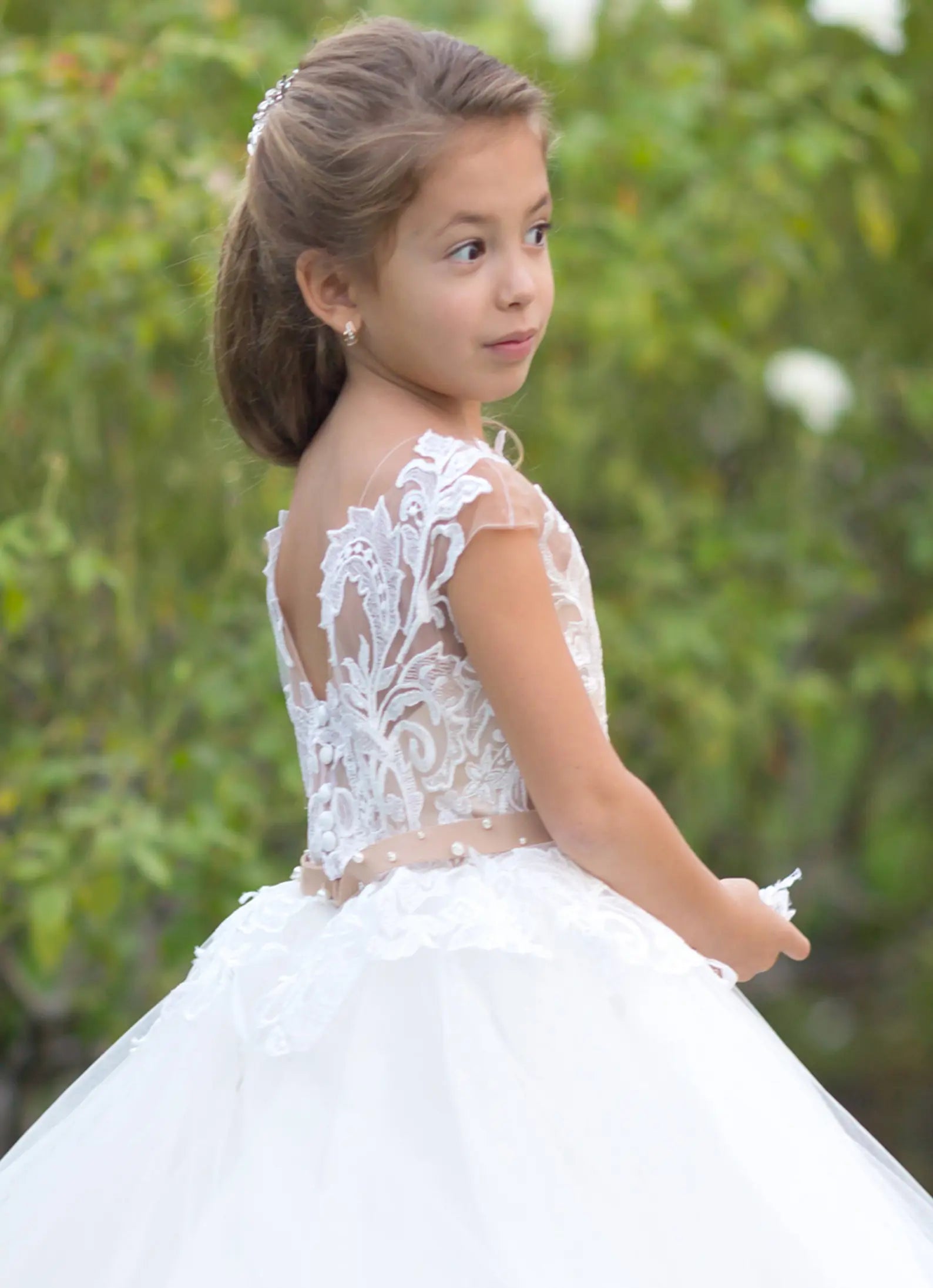 First Communion Wedding Flower Girl Tulle Satin Floor Length Dress