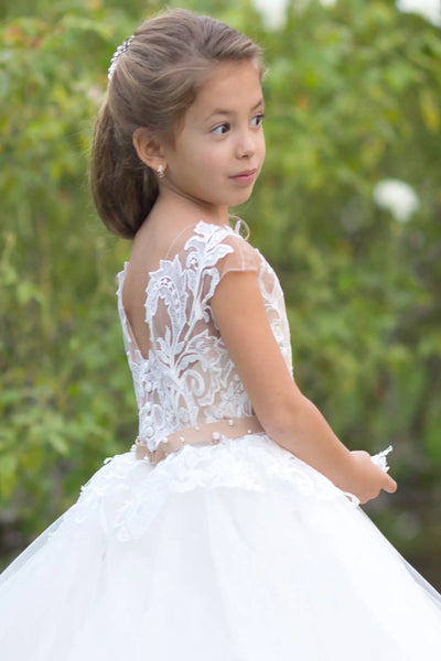 First Communion Wedding Flower Girl Tulle Satin Floor Length Dress