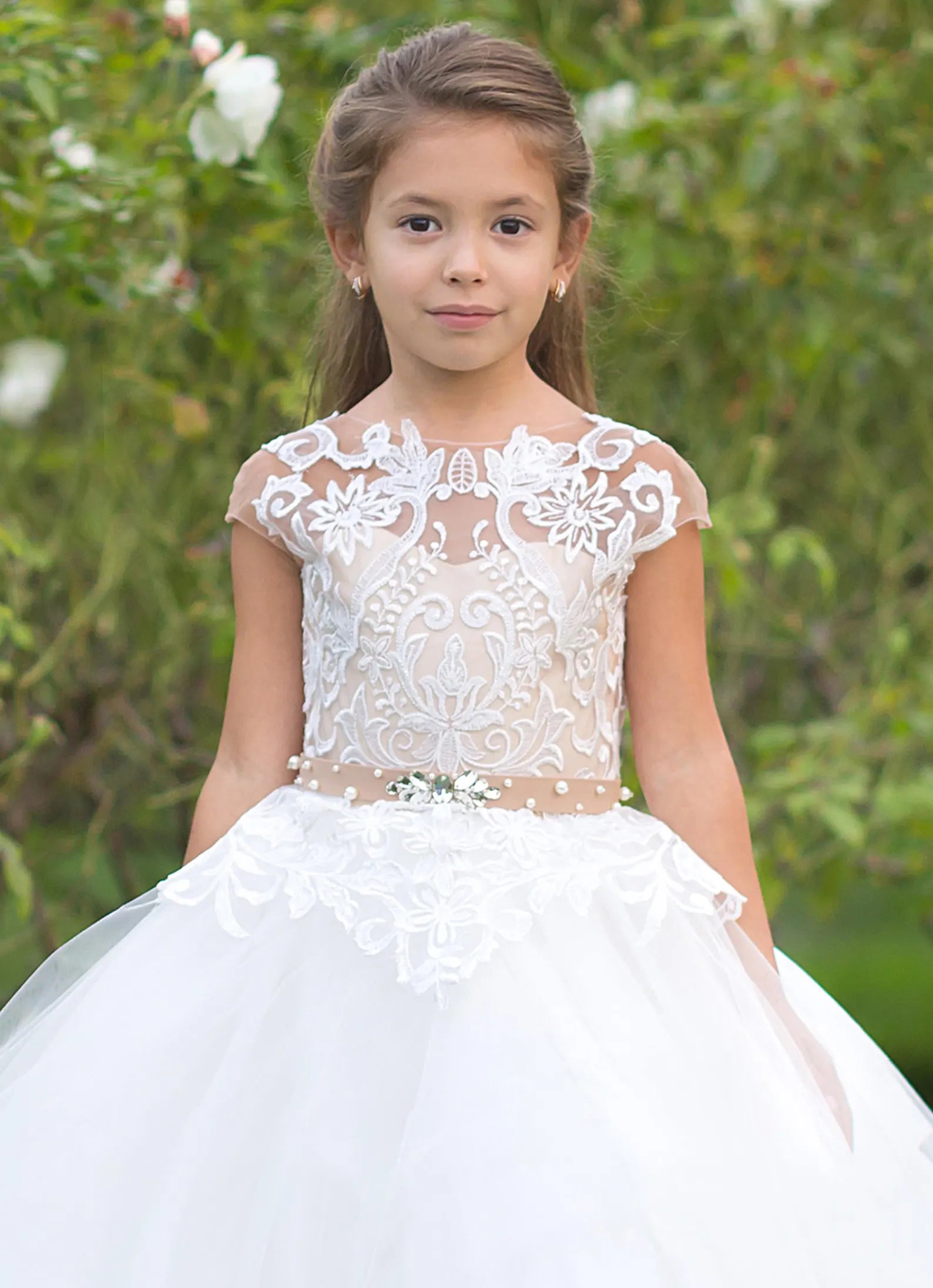 First Communion Wedding Flower Girl Tulle Satin Floor Length Dress