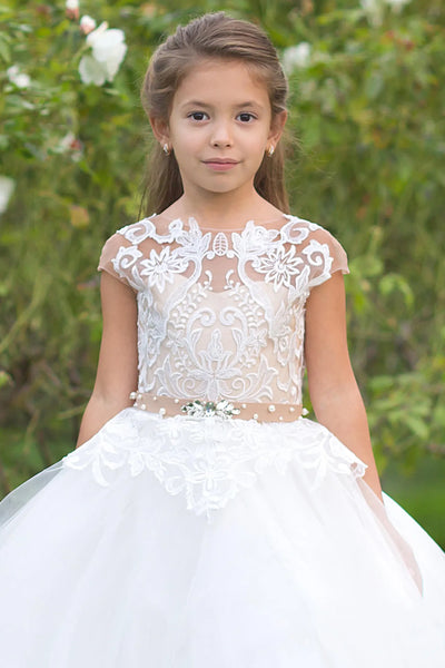 First Communion Wedding Flower Girl Tulle Satin Floor Length Dress