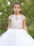 First Communion Wedding Flower Girl Tulle Satin Floor Length Dress
