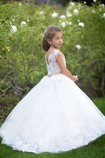 First Communion Wedding Flower Girl Tulle Satin Floor Length Dress