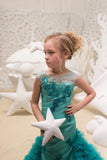Couture Mermaid Pageant Flower Girl Special Occasion Dress With Ruffle Train