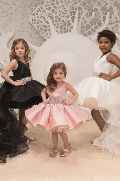 Couture Satin Taffeta Lace Wedding Flower Girl Party Pageant Hi Lo Dress