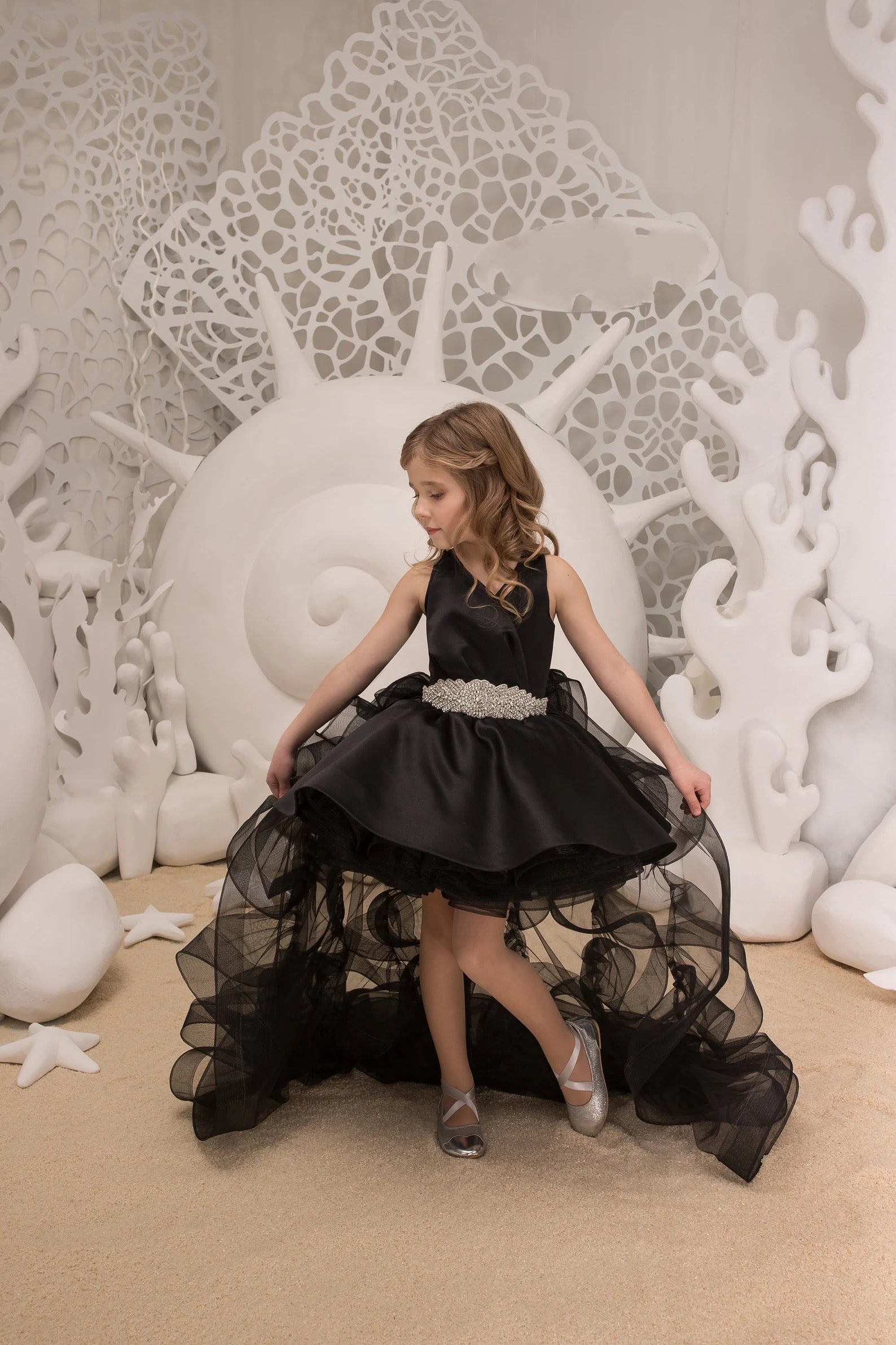 Couture Satin Taffeta Lace Wedding Flower Girl Party Pageant Hi Lo Dress