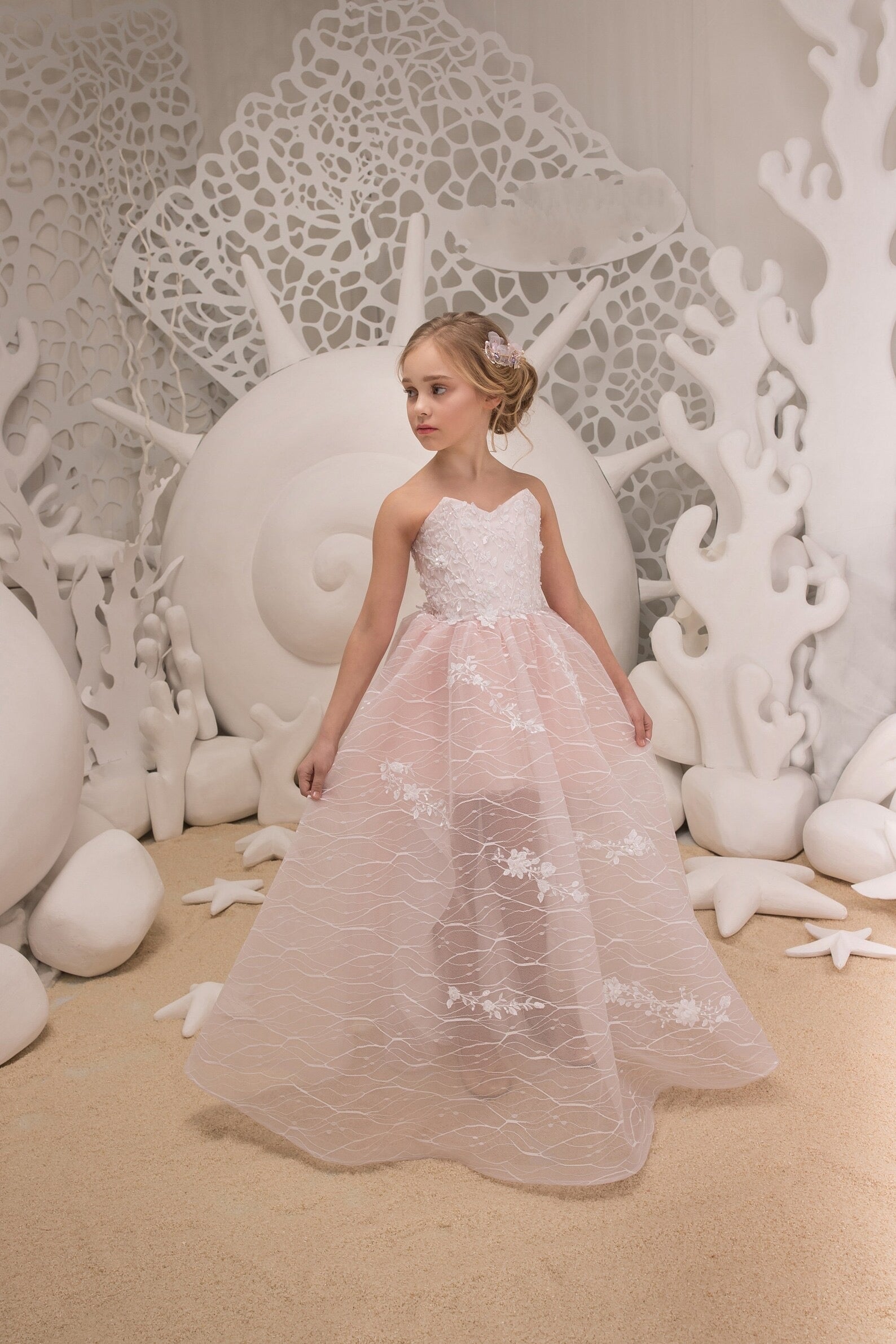 Girls Blush Pink Couture Wedding Easter Flower Girl Special Occasion Party Dress