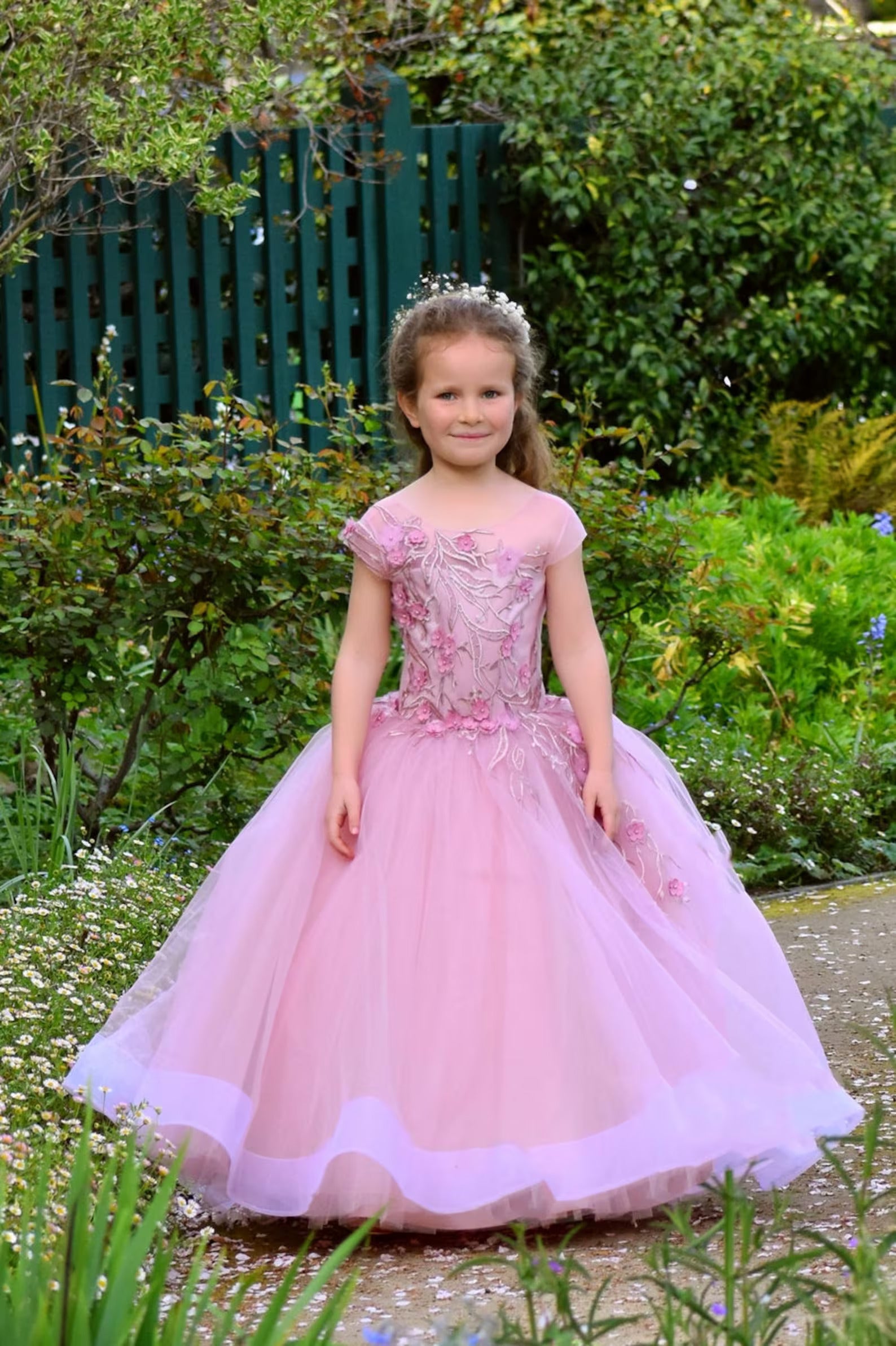 Birthday Party Flower Girl Tulle 3D Lace Baby Pageant Baptism Dress