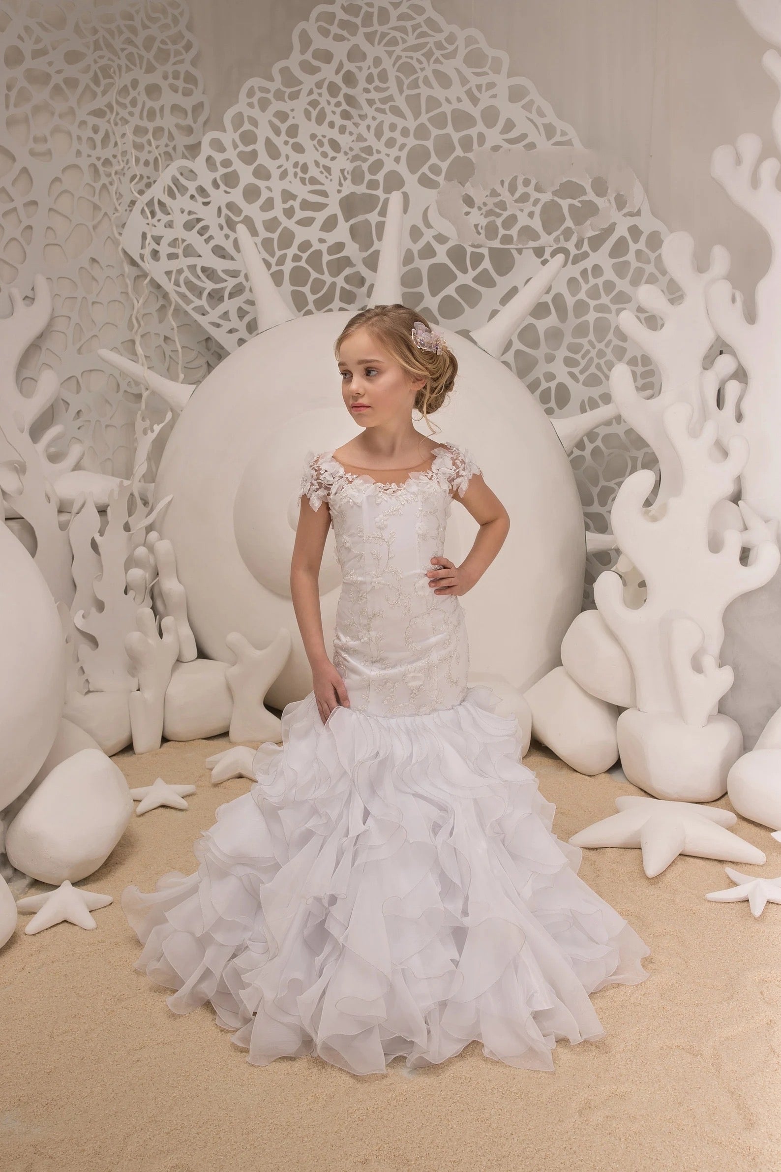 Gorgeous Couture Mermaid Ruffled Gown Flower Girl Pageant Party Dress