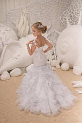 Gorgeous Couture Mermaid Ruffled Gown Flower Girl Pageant Party Dress