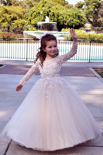 Girls Beautiful Custom Couture Satin Tulle 3D Beaded Lace Special Occasion Dress