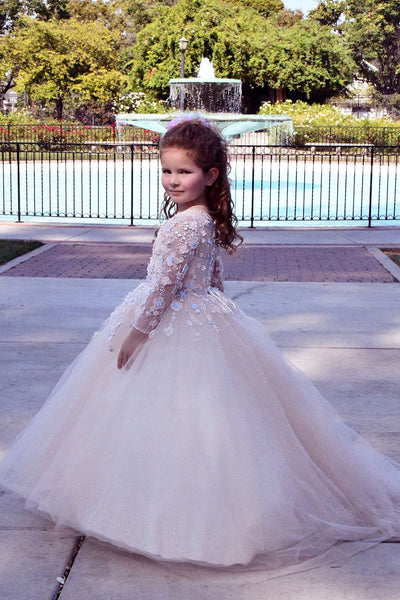Girls Beautiful Custom Couture Satin Tulle 3D Beaded Lace Special Occasion Dress