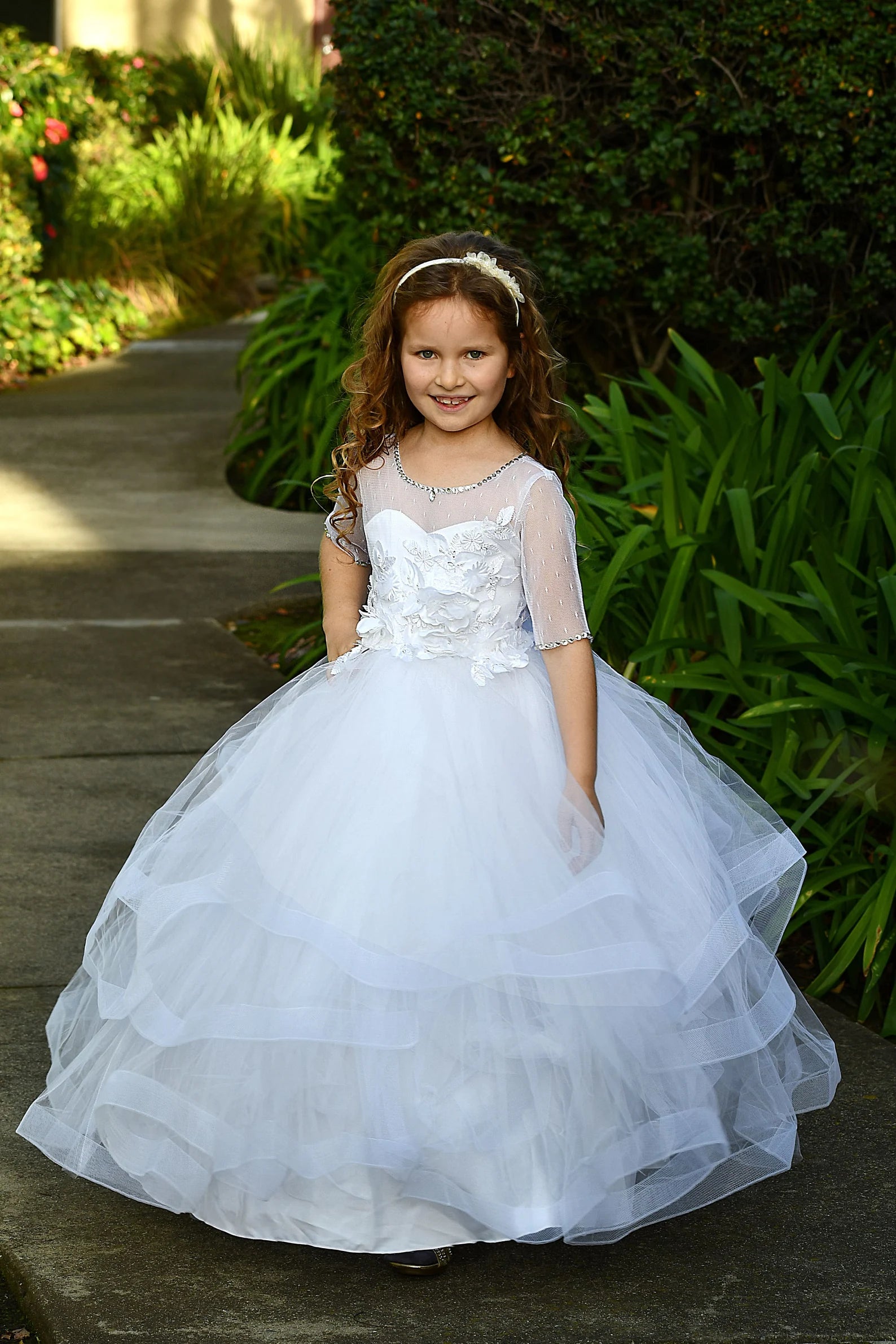Custom Handmade Communion Crystal Beaded Tulle Floor Length Dress
