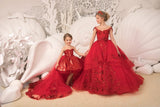 Malena Red Sequin Pageant Dress With Detachable Train