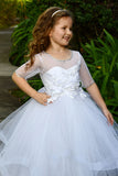 Custom Handmade Communion Crystal Beaded Tulle Floor Length Dress