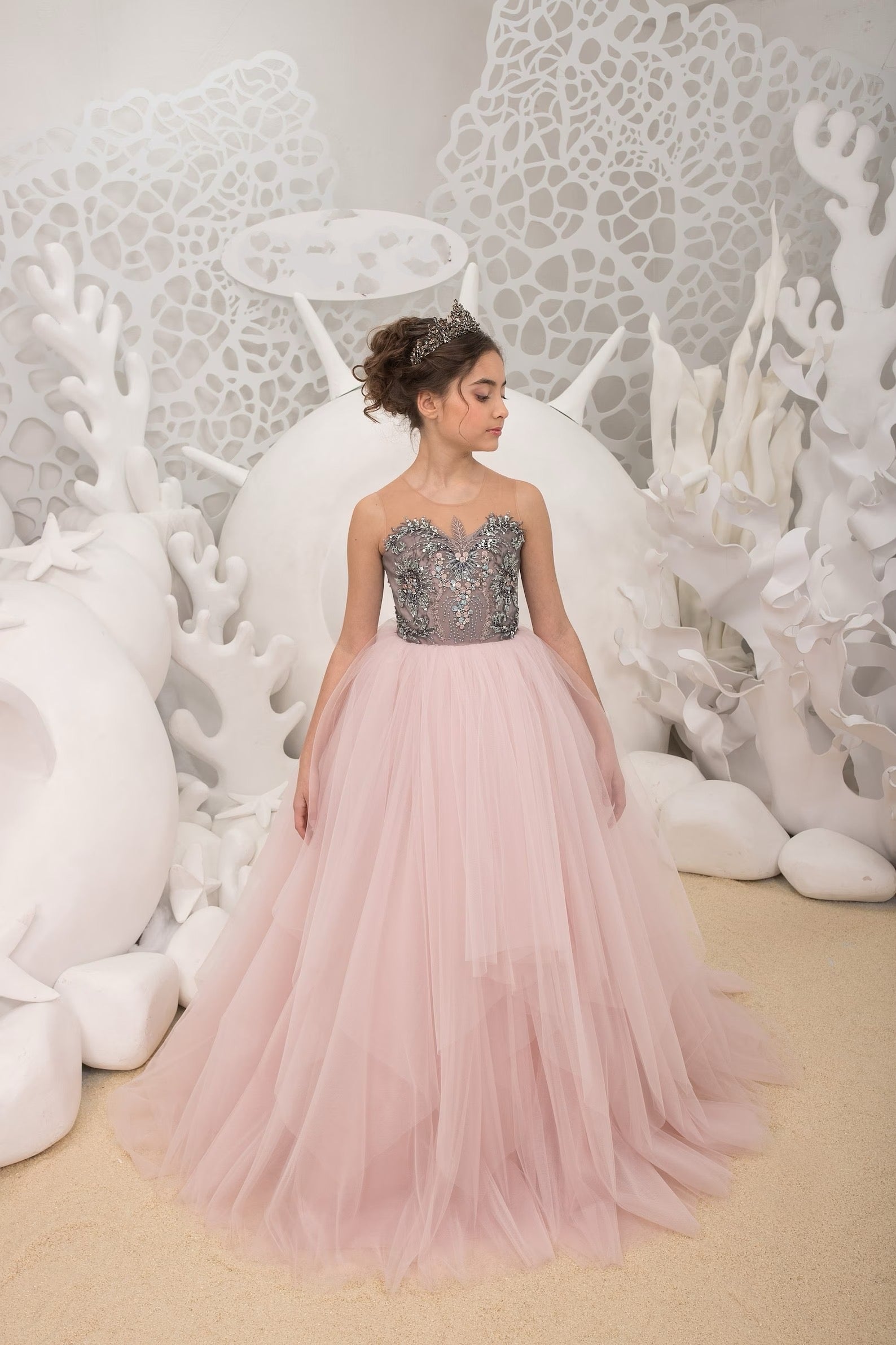 Girls Custom Couture Handmade Special Occasion Wedding Party Tulle Dress