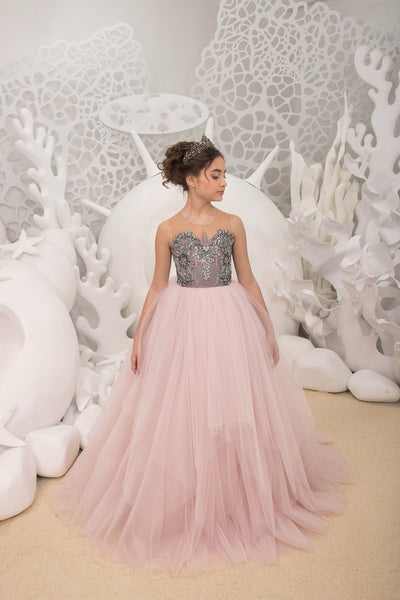 Girls Custom Couture Handmade Special Occasion Wedding Party Tulle Dress