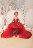 Malena Red Sequin Pageant Dress With Detachable Train