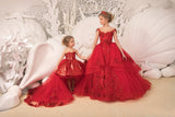 Malena Red Sequin Pageant Dress With Detachable Train