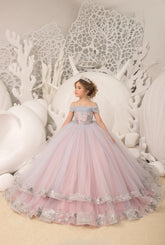 Stunning Couture Flower Girl Satin Tulle Pageant Wedding Party Ball Gown