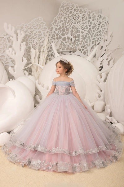 Stunning Couture Flower Girl Satin Tulle Pageant Wedding Party Ball Gown