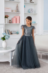 Girls Couture Sequin Tulle Special Occasion Pageant Party Floor Length Dress