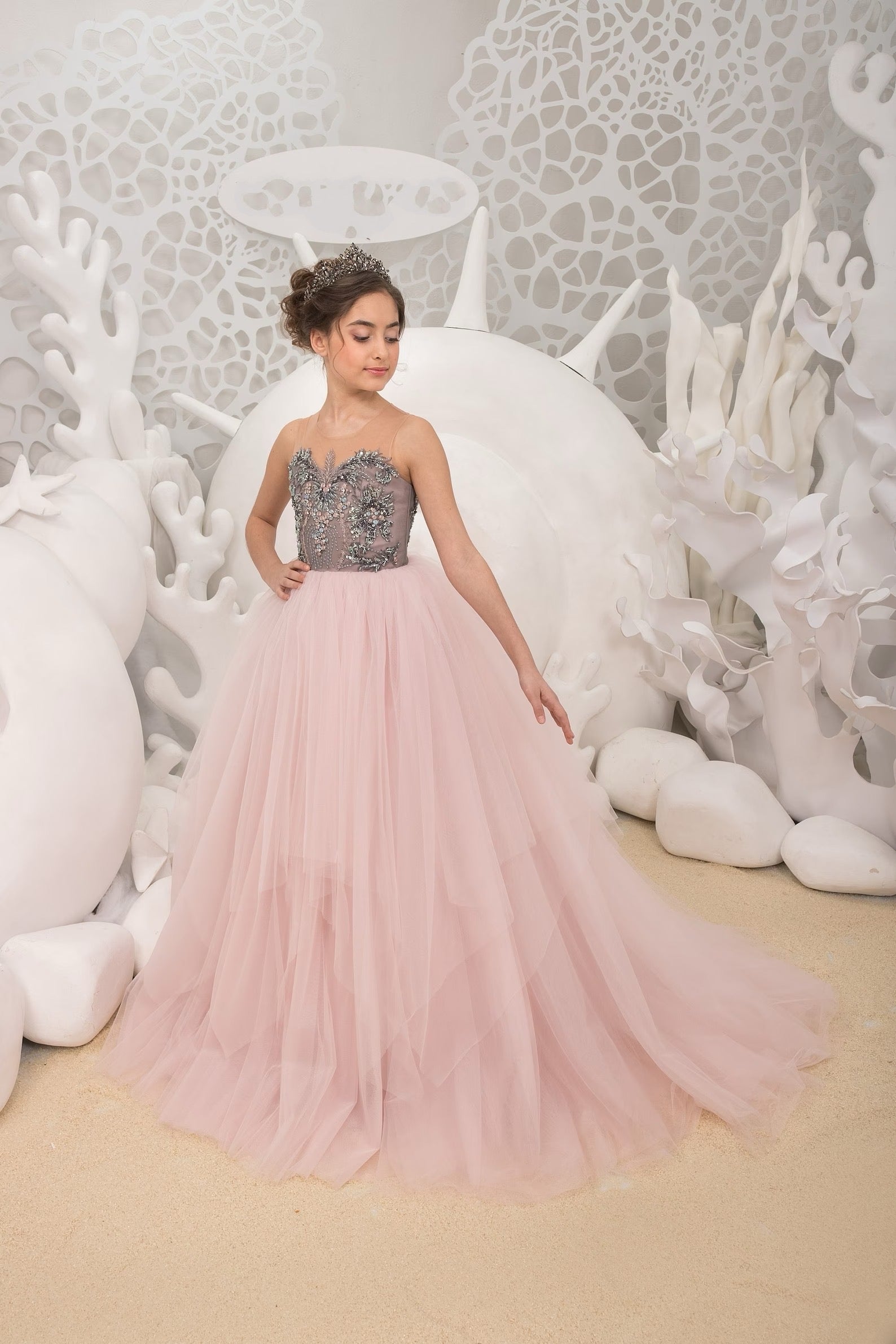 Girls Custom Couture Handmade Special Occasion Wedding Party Tulle Dress