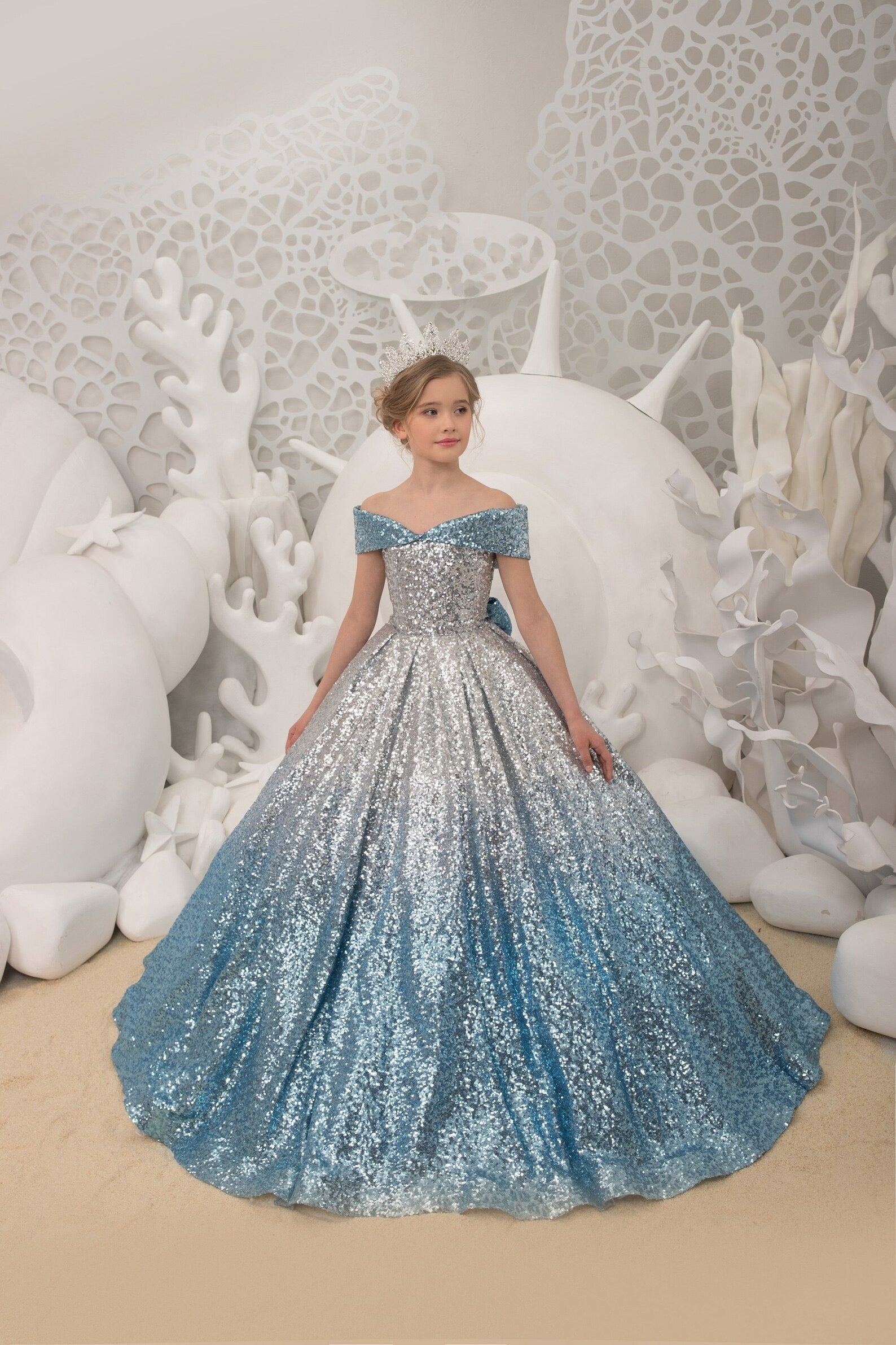 Girls Couture Off The Shoulder Sequin Pageant Party Special Occasion Formal Gown