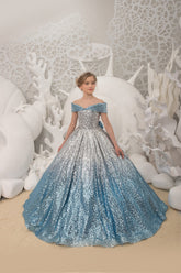 Girls Couture Off The Shoulder Sequin Pageant Party Special Occasion Formal Gown