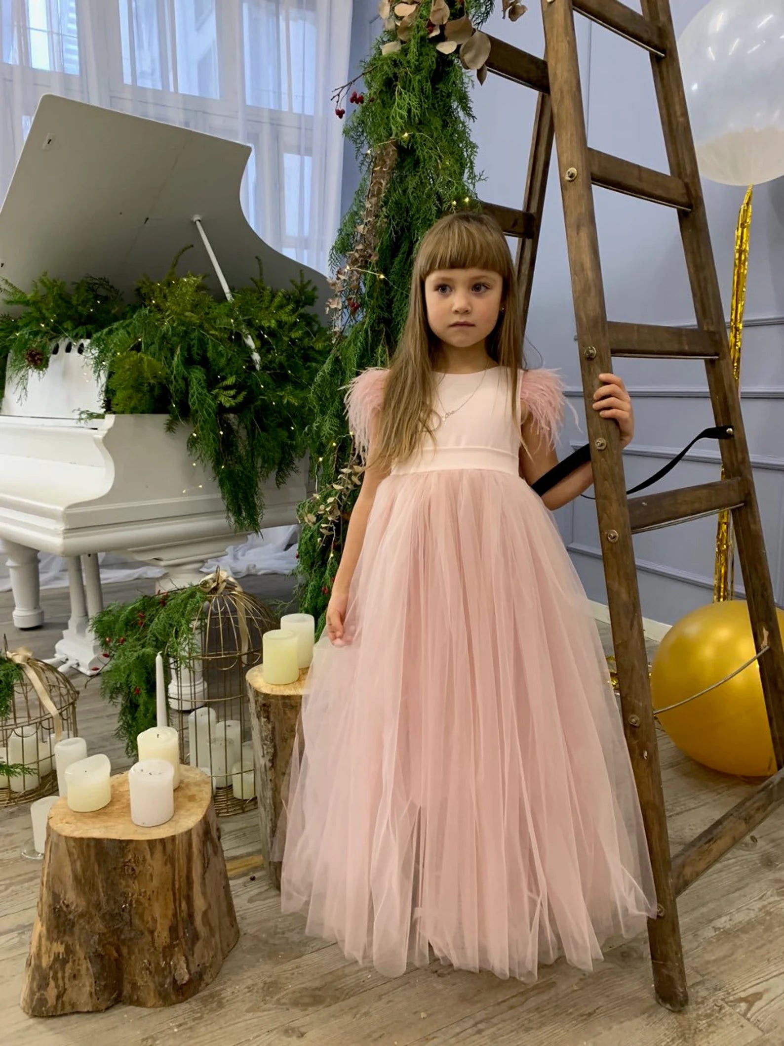 Custom Wedding Flower Girl Special Occasion Satin Tulle Long Dress