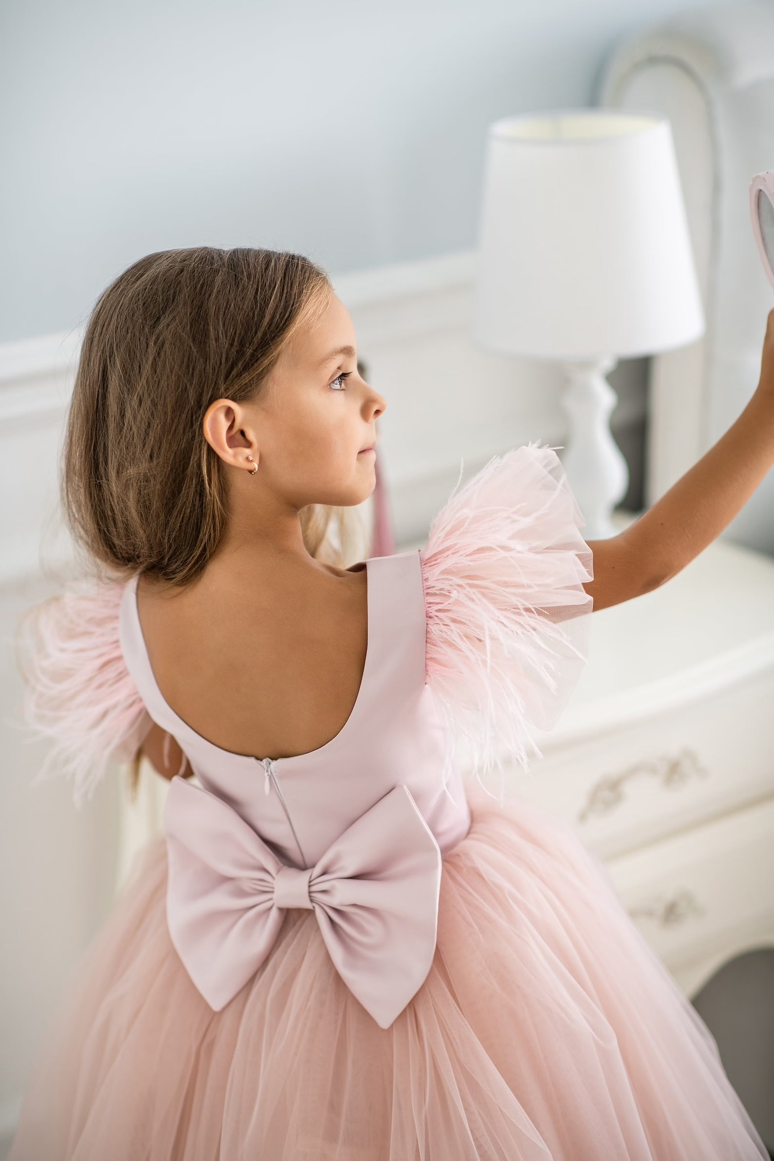 Girls 1st Communion Flower Girl Dress With Multi Layered Tulle Skirt