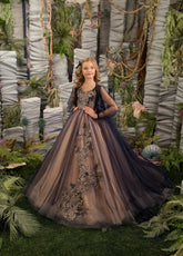 Exquisite Couture Flower Girl Pageant Party Embroidered Lace Tulle Gown