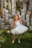 Wedding Flower Girl Party 3D Floral Lace Tulle Knee Length Dress