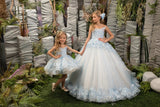 Wedding Flower Girl Party 3D Floral Lace Tulle Knee Length Dress
