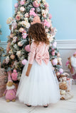 Girls Velvet Long Sleeve Tulle Flower Girl Wedding Birthday Party Long Dress