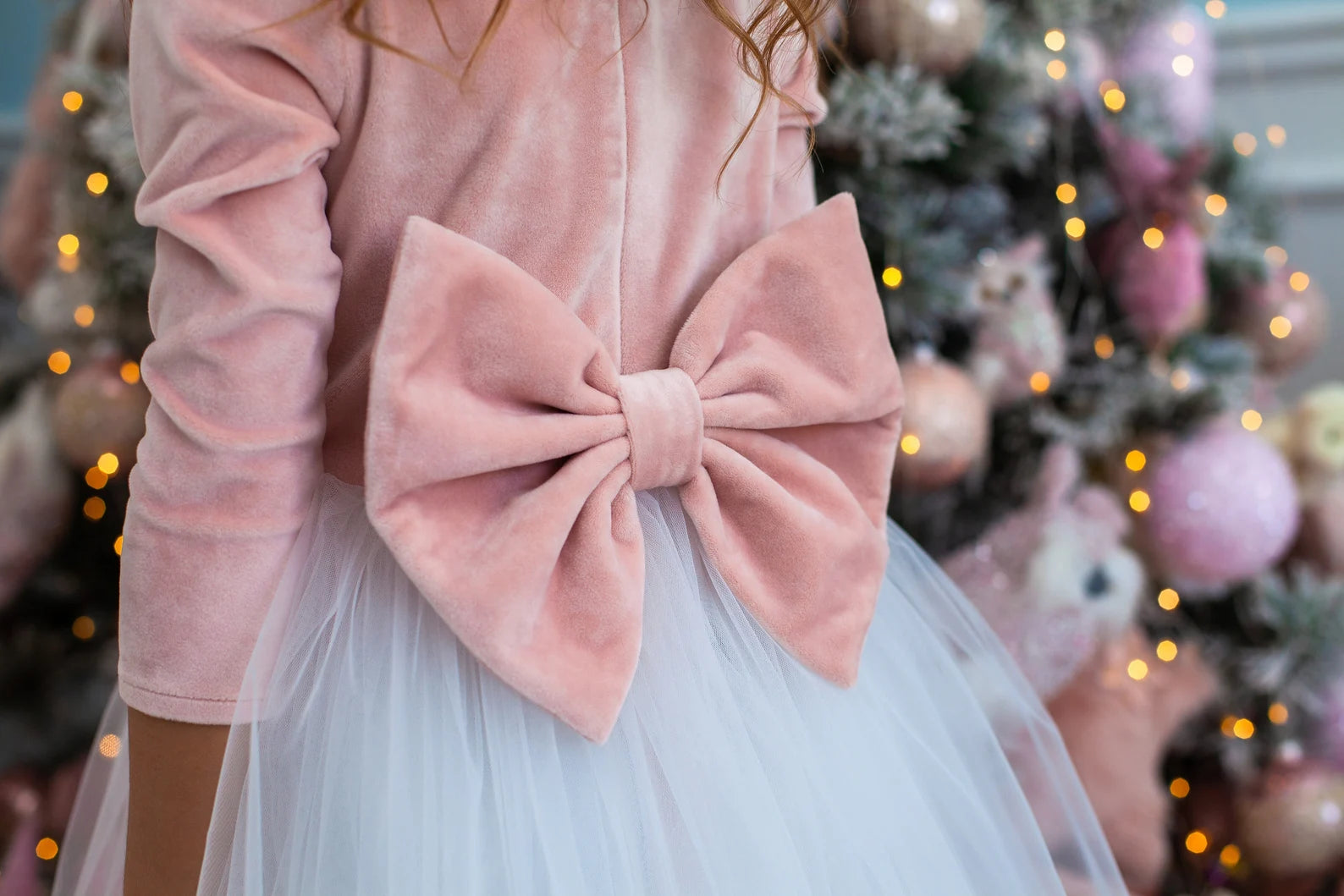 Girls Velvet Long Sleeve Tulle Flower Girl Wedding Birthday Party Long Dress